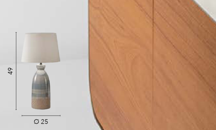 Lume in ceramica a forma di bottiglia sfumature di grigio e tortora con paralume in tessuto bianco 1XE27 non incl. NAVAJO Lume in ceramica a forma di bottiglia sfumature di grigio e tortora con paralume in tessuto bianco 1XE27 non incl. NAVAJO